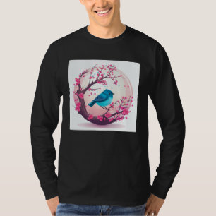 Japanse Blauwe Vogel en Kersenbloesem in Vintage S T-shirt