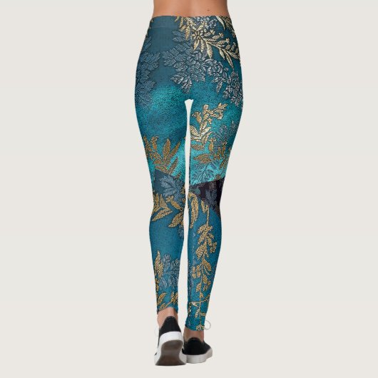 Japanse Blauwe Zijde Kimono Leggings (Achterkant)