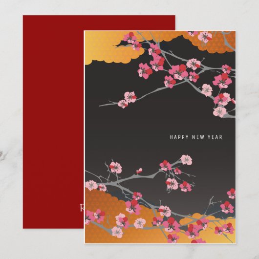 Japanse bloem feestdagenkaart (Voorkant / Achterkant)