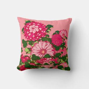 Japanse Bloem, Fuchsia en Coral Pink Kussen