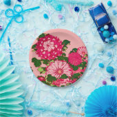 Japanse Bloem, Fuchsia en Coral Pink Papieren Bordje (Feest)