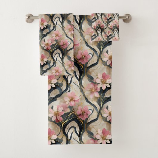 Japanse Bloem Roze Goud Bad Handdoek (Insitu)