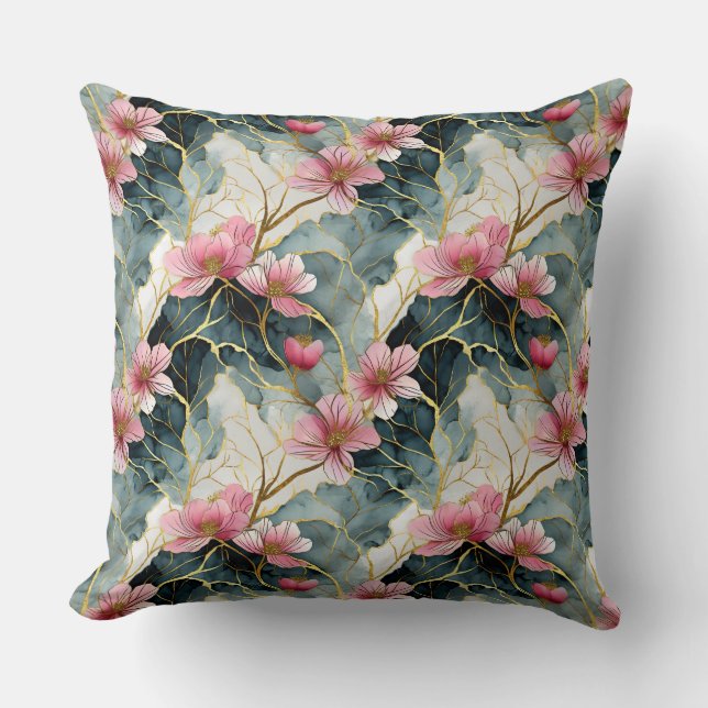 Japanse Bloem, Roze Met Goud Kussen (Voorkant)