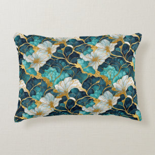 Japanse Bloem Teal Goud Accent Kussen
