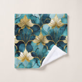 Japanse Bloem Teal Goud Bad Handdoek (Wasdoekje)