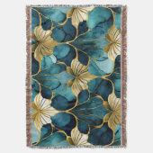 Japanse Bloem Teal Goud Deken (Voorkant Verticaal)