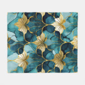 Japanse Bloem Teal Goud  Fleece Deken (Voorkant (Horizontaal))