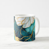 Japanse Bloem Teal Goud Koffiemok (Voorkant rechts)