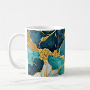 Japanse Bloem Teal Goud Koffiemok