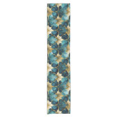 Japanse Bloem Teal Goud Korte Tafelloper (Voorkant)