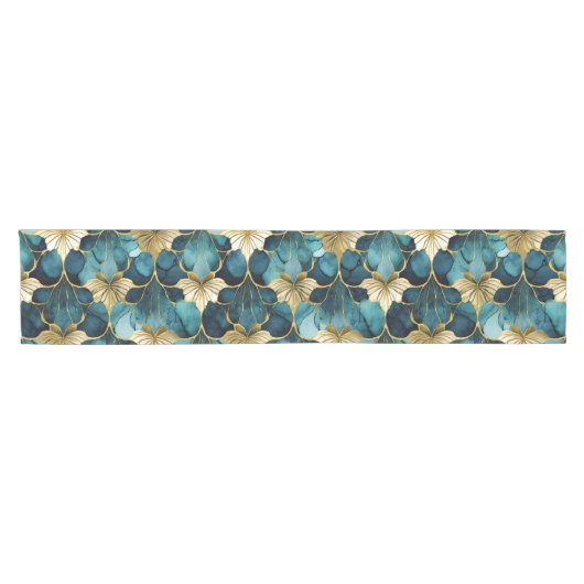 Japanse Bloem Teal Goud Korte Tafelloper (Horizontaal)
