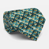 Japanse Bloem Teal Goud  Stropdas (Opgerold)