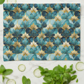 Japanse Bloem Teal Goud Theedoek (Gevouwen)