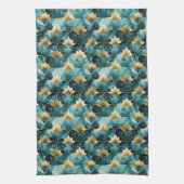 Japanse Bloem Teal Goud Theedoek (Verticaal)