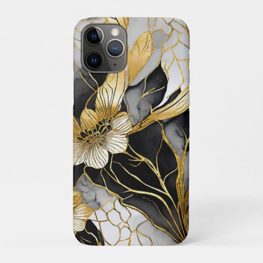Japanse Bloem Zwart Goud Case-Mate iPhone Case (Achterkant)