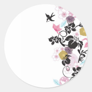 Japanse bloemen en vogels ronde sticker