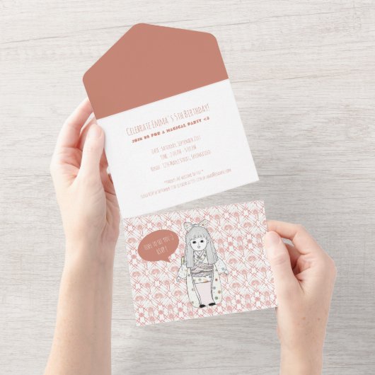 Japanse Bloemen Handgetekende Verjaardag Uitnodigi All In One Uitnodiging (Afscheurbaar)