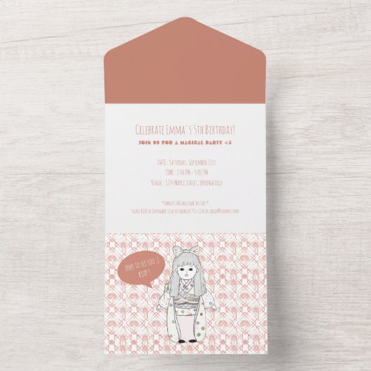 Japanse Bloemen Handgetekende Verjaardag Uitnodigi All In One Uitnodiging (Binnen)