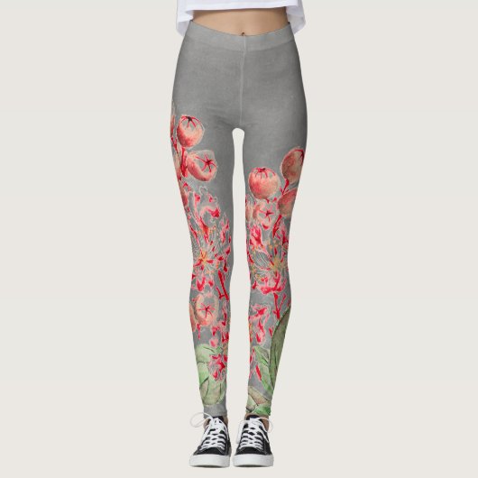 JAPANSE BLOEMEN IN ROZE EN GRIJZE LEGGINGS (Voorkant)