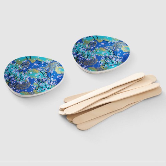 Japanse Bloemen Kersenbloesem Gold Blue Handwaaier (Niet-gemonteerd)