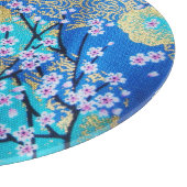 Japanse Bloemen Kersenbloesem Goud Blauw Glas Snijplank (Hoek)