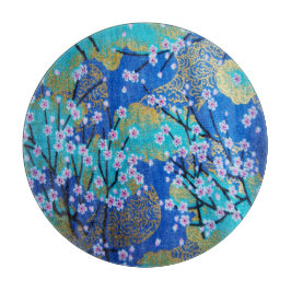 Japanse Bloemen Kersenbloesem Goud Blauw Glas Snijplank