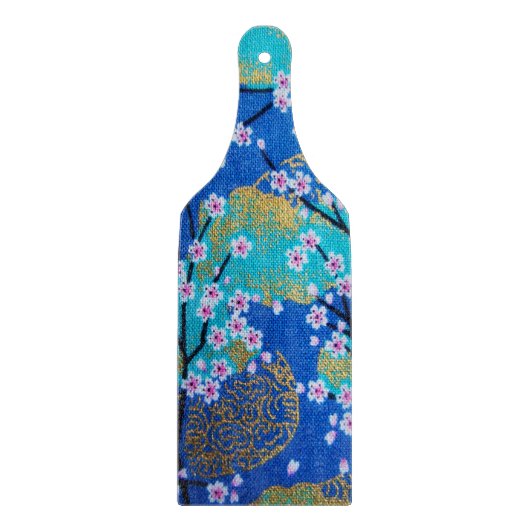 Japanse Bloemen Kersenbloesem Goud Blauw Glas Snijplank (Voorkant)