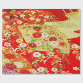 Japanse Bloemen Kersenbloesem Rood Goud Decoupage Cadeaupapier (Vlak)