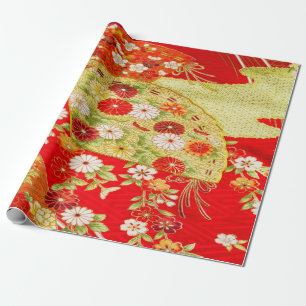 Japanse Bloemen Kersenbloesem Rood Goud Decoupage Cadeaupapier