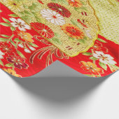 Japanse Bloemen Kersenbloesem Rood Goud Decoupage Cadeaupapier (Hoek)