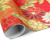Japanse Bloemen Kersenbloesem Rood Goud Decoupage Cadeaupapier (Rol Hoek)
