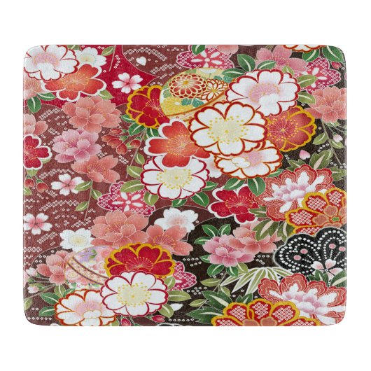 Japanse Bloemen Kersenbloesem Wit Rood Glas Snijplank (Voorkant)