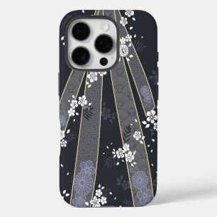 Japanse Bloemen Kimono Patroon Denim iPhone 16 Pro Hoesje