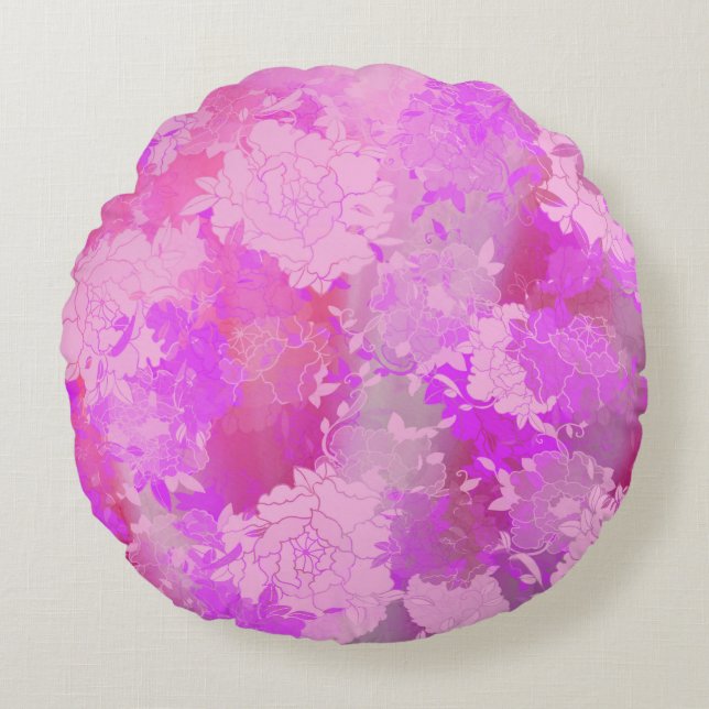 Japanse bloemen roze patronen rond kussen (Voorkant)