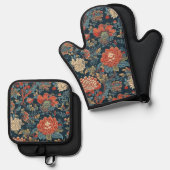 Japanse bloemenreeks ovenwant & pannenlap set (Voorkant / Achterkant)