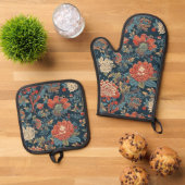 Japanse bloemenreeks ovenwant & pannenlap set (Top down)