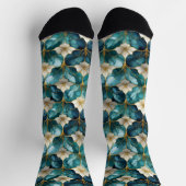 Japanse Bloemige Turquoise Gouden Sokken (Top)