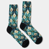 Japanse Bloemige Turquoise Gouden Sokken (Rechts)