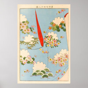 Japanse bloemkunstprint vintage kimono landschap poster