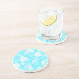 Japanse bloemmotieven in blauw zandsteen onderzetter