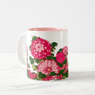 Japanse Bloemrand, Fuchsia en Koraalroze Tweekleurige Koffiemok