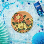 Japanse Bloemrand, Mandarijns Oranje en goud Papieren Bordje (Feest)