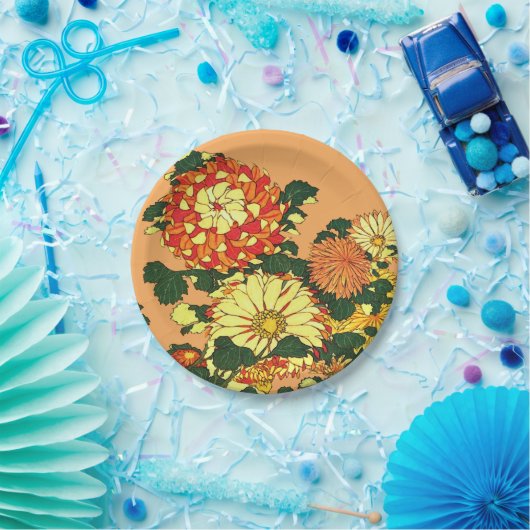 Japanse Bloemrand, Mandarijns Oranje en goud Papieren Bordje (Feest)