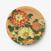 Japanse Bloemrand, Mandarijns Oranje en goud Papieren Bordje (Voorkant)