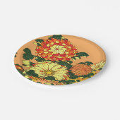 Japanse Bloemrand, Mandarijns Oranje en goud Papieren Bordje (Gekanteld)
