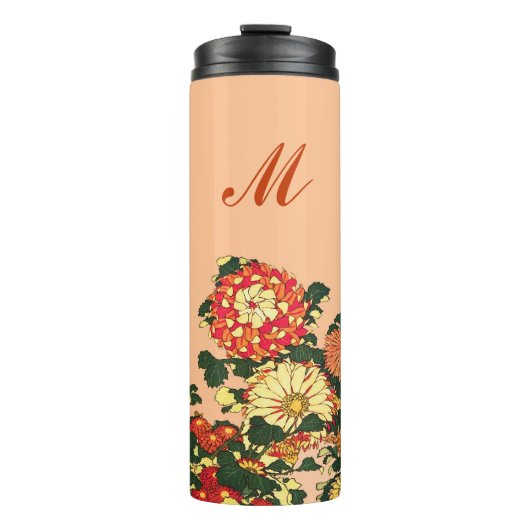 Japanse Bloemrand, Mandarijns Oranje en goud Thermosbeker (Voorkant)