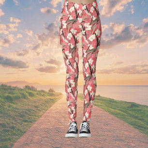 Japanse bloesems in wit op roze bordeaux leggings