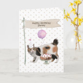 Japanse Bobtail Cat verjaardagsfeest Pet Kaart (Gele Bloem)