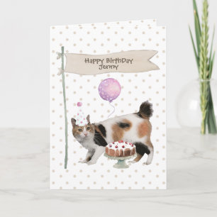 Japanse Bobtail-kat verjaardagsfeesthoed Kaart