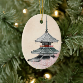 Japanse boeddhist Temple Cherry Blossom Kerstmis Keramisch Ornament